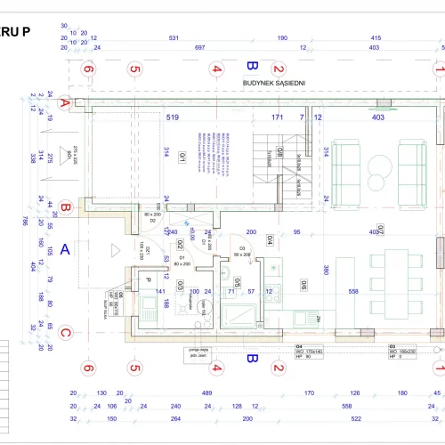 Rysunek techniczny - rzut parteru domu na osiedlu w Drzonkowie