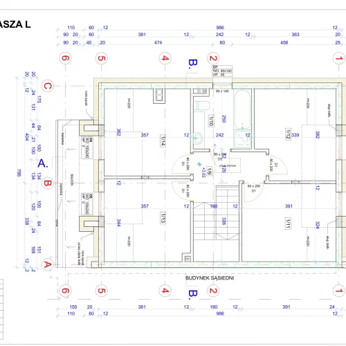Rysunek techniczny - rzut poddasza domu na osiedlu w Drzonkowie